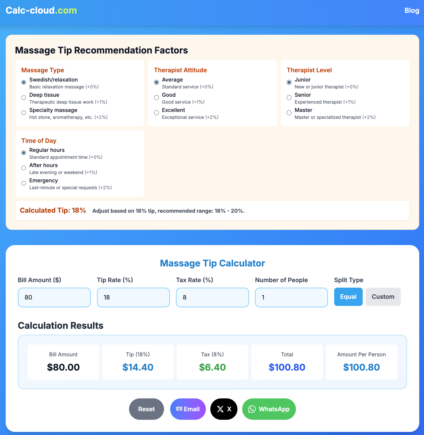 massage tip calculator