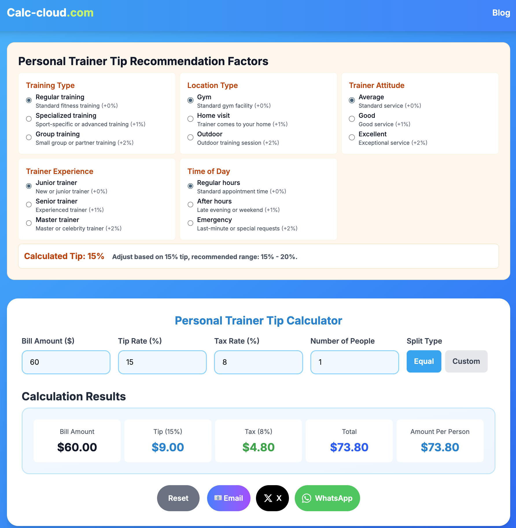 personal trainer tip calculator